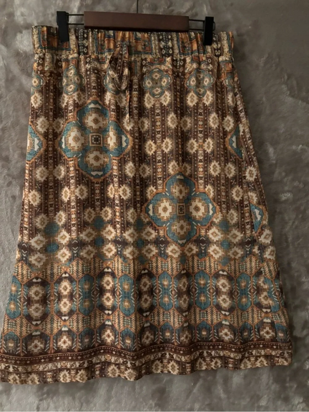 Lapis Geometric Pattern Midi Skirt Women’s Size L Brown and Teal